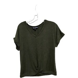 Wantable Forest Green Sweater material short sleeve size medium basics tie front